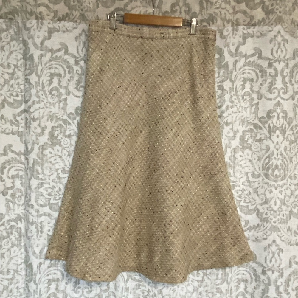 Ann Taylor Tweed A Line Preppy Career Minimalist Midi Skirt Ivory Beige 10